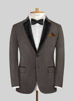 Napolean Sharkskin Brown Wool Tuxedo Jacket - StudioSuits