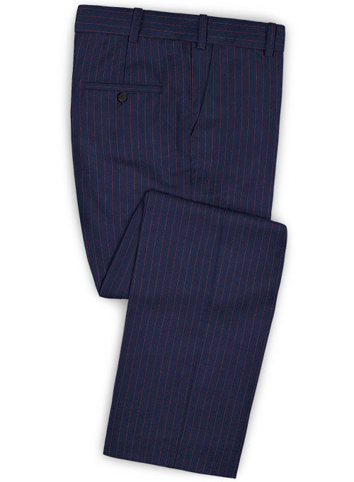 Napolean Stripo Blue Wool Pants - StudioSuits