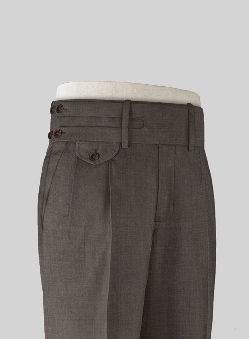 Napolean Sharkskin Brown Double Gurkha Wool Trousers - StudioSuits