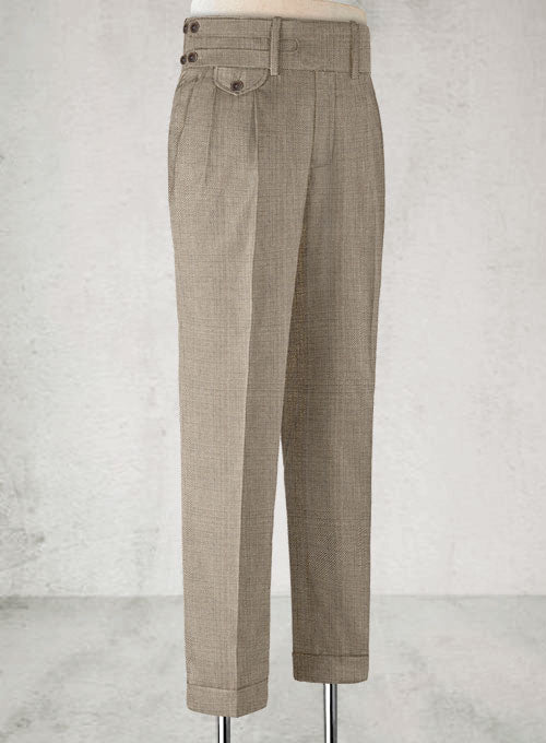 Napolean Sharkskin Light Brown Double Gurkha Wool Trousers - StudioSuits