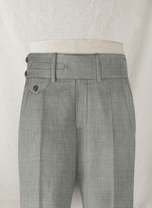 Napolean Sharkskin Light Gray Double Gurkha Wool Trousers - StudioSuits
