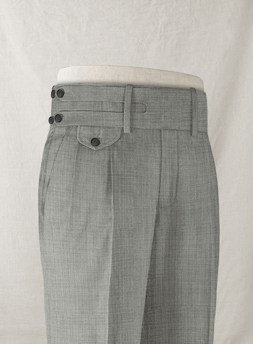 Napolean Sharkskin Light Gray Double Gurkha Wool Trousers - StudioSuits