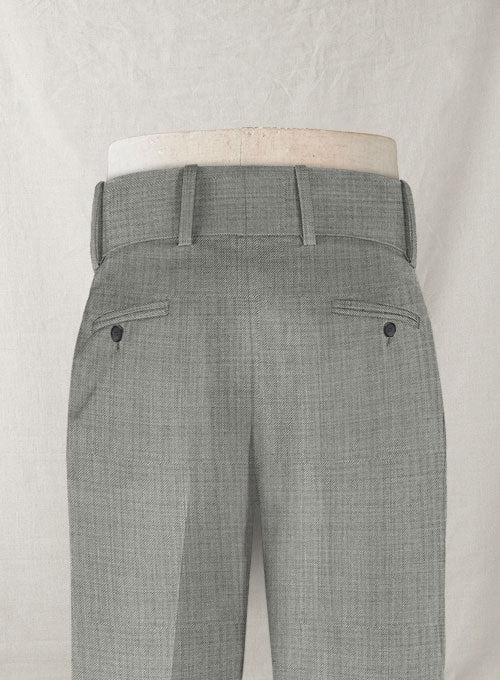 Napolean Sharkskin Light Gray Double Gurkha Wool Trousers - StudioSuits