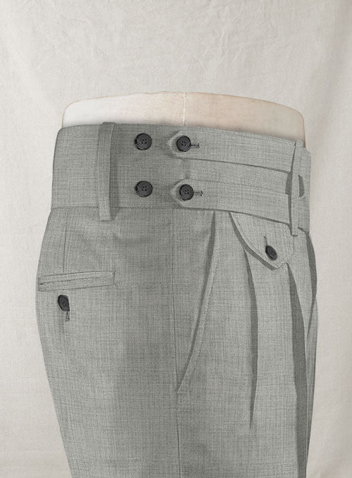 Napolean Sharkskin Light Gray Double Gurkha Wool Trousers - StudioSuits