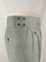 Napolean Sharkskin Light Gray Double Gurkha Wool Trousers - StudioSuits