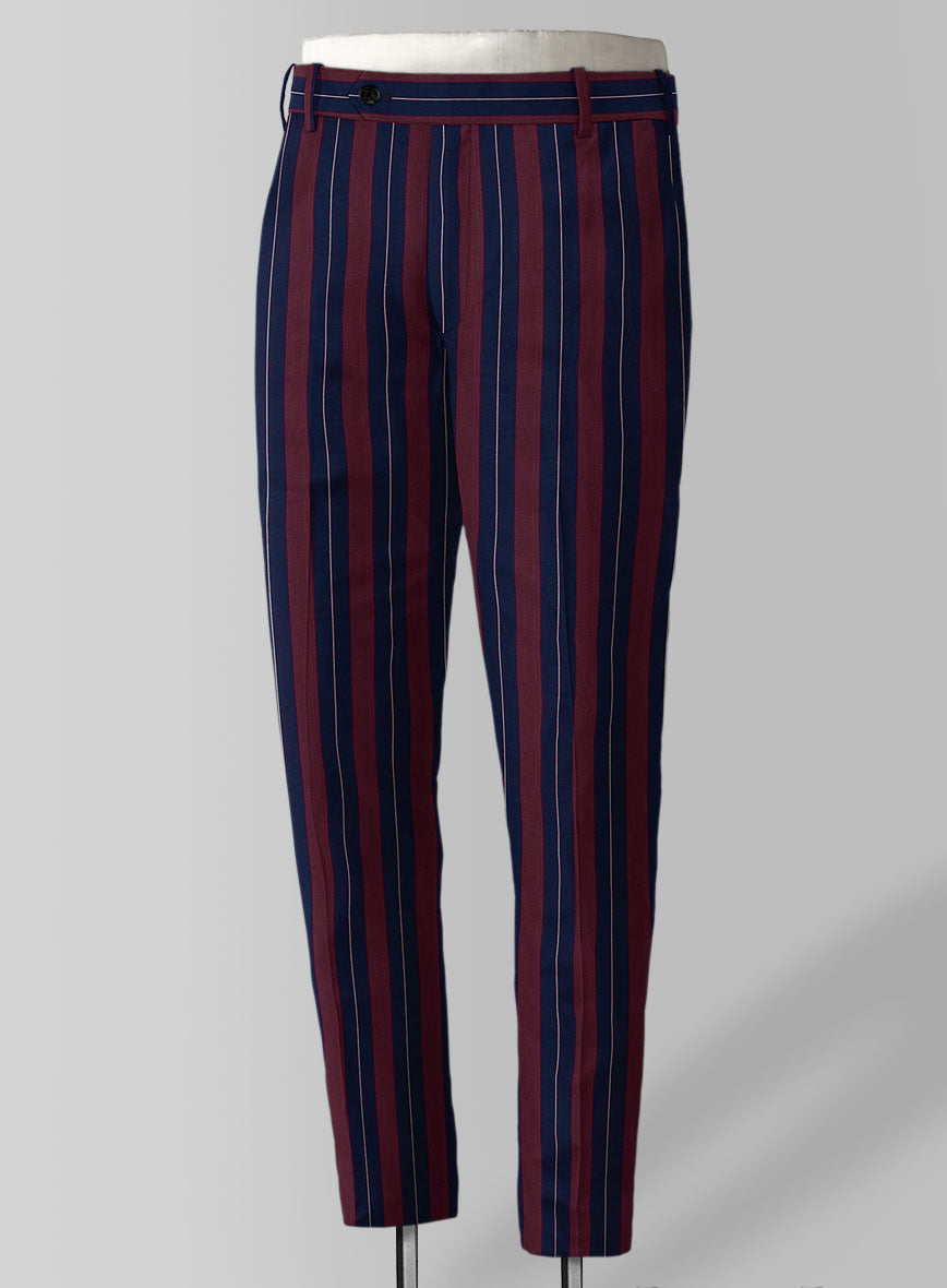 Napolean Izzaro Stripe Garnet Blue Wool Pants - StudioSuits