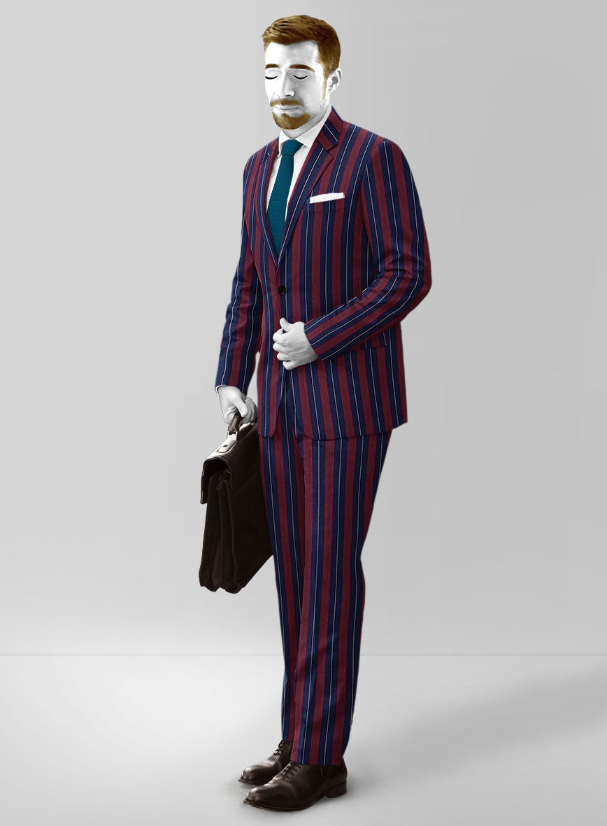 Napolean Izzaro Stripe Garnet Blue Wool Suit - StudioSuits