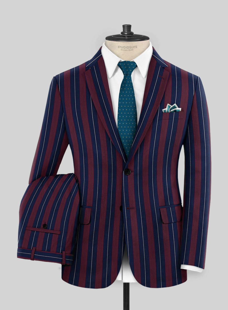 Napolean Izzaro Stripe Garnet Blue Wool Suit - StudioSuits