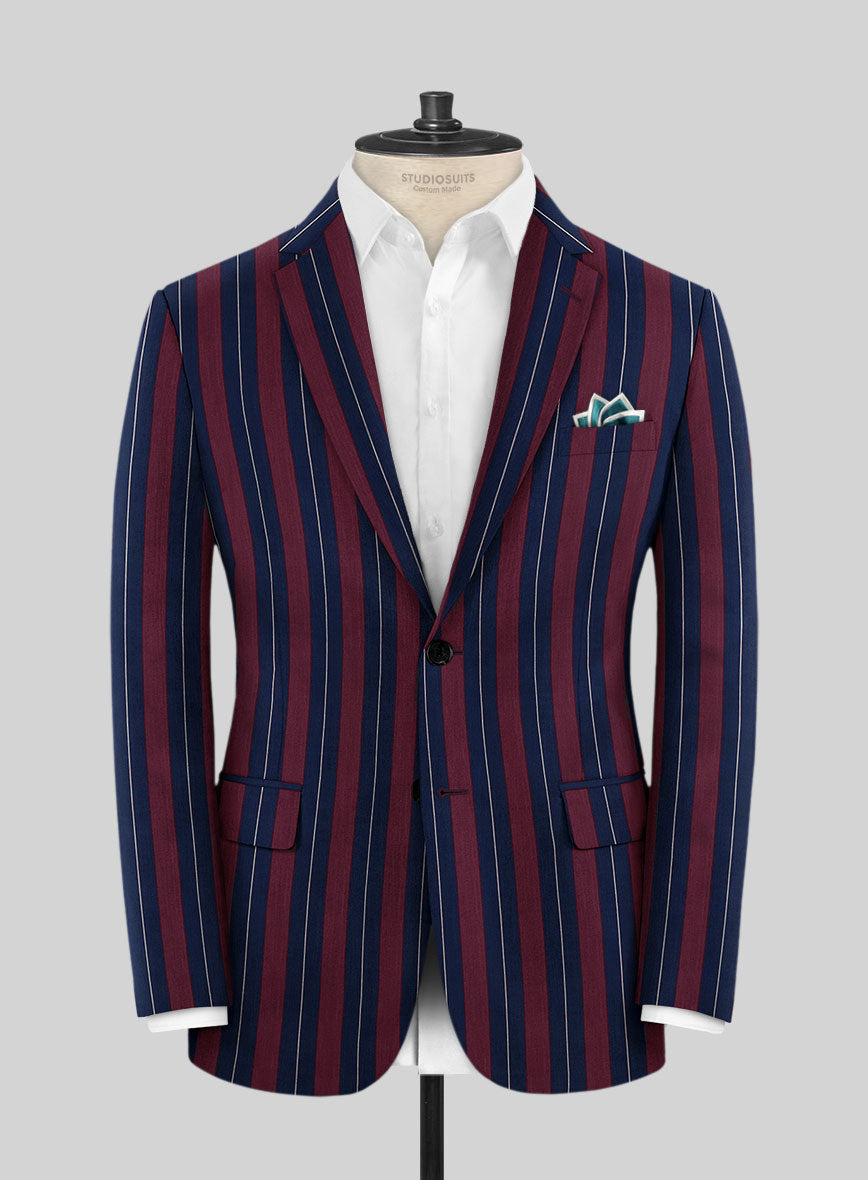 Napolean Izzaro Stripe Garnet Blue Wool Suit - StudioSuits