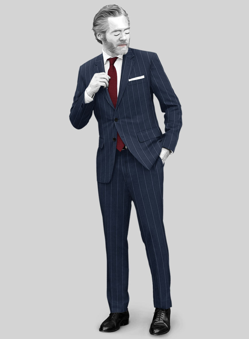 Napolean Wide Stripe Blue Wool Suit - StudioSuits