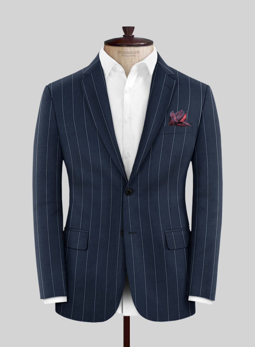 Napolean Wide Stripe Blue Wool Suit - StudioSuits