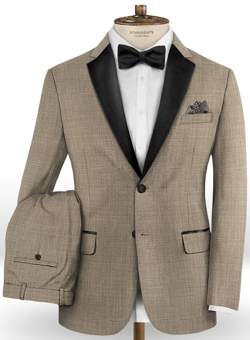 Napolean Sharkskin Light Brown Wool Tuxedo Suit - StudioSuits