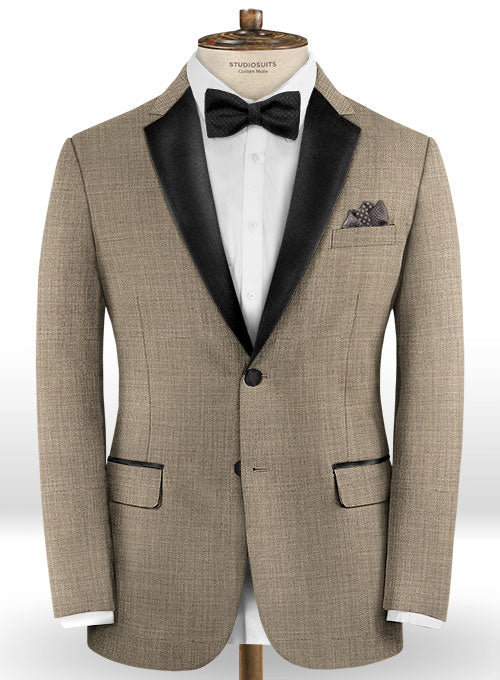Napolean Sharkskin Light Brown Wool Tuxedo Suit - StudioSuits