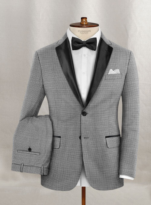 Napolean Mini Houndstooth White Wool Tuxedo Suit - StudioSuits