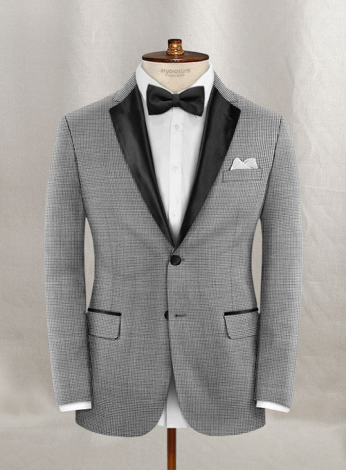 Napolean Mini Houndstooth White Wool Tuxedo Suit - StudioSuits