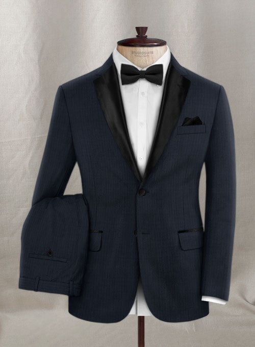 Napolean Navy Herringbone Wool Tuxedo Suit – StudioSuits
