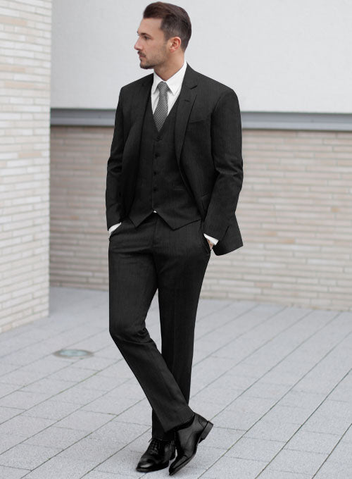 Napolean Self Satin Black Wool Suit - StudioSuits