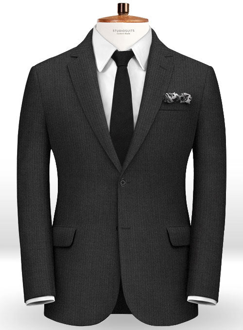 Napolean Self Stripe Black Wool Suit - StudioSuits