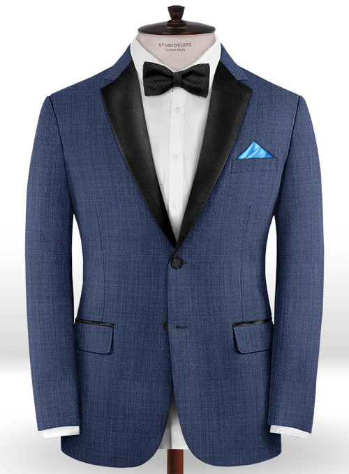 Napolean Sharkskin Slate Blue Wool Tuxedo Suit - StudioSuits