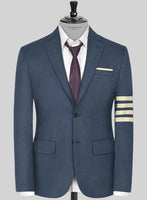 Napolean Slate Blue Wool Ivory Bar Jacket - StudioSuits