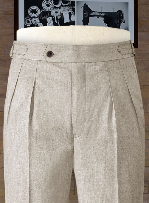 Napolean Stretch Pale Brown Highland Wool Trousers - StudioSuits