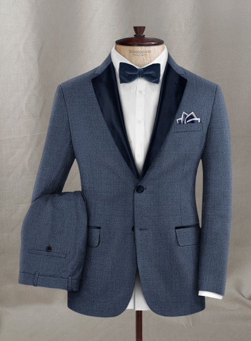 Napolean Stretch Imperial Blue Wool Tuxedo Suit - StudioSuits