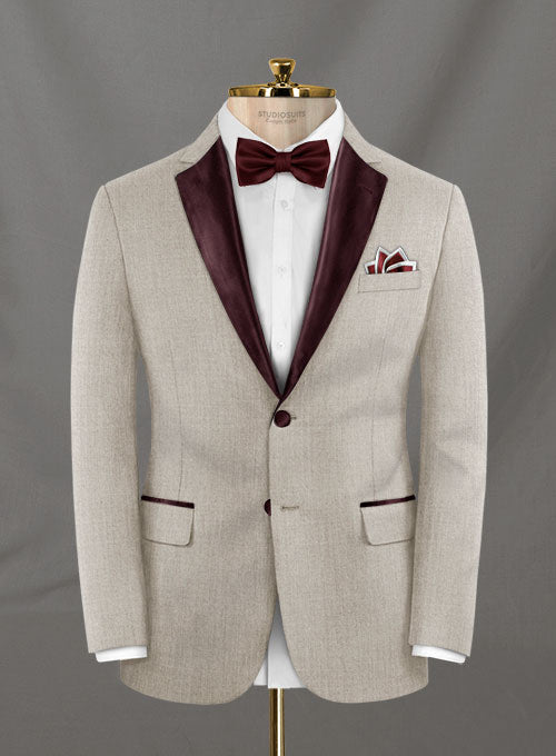 Napolean Stretch Pale Brown Wool Tuxedo Suit - StudioSuits