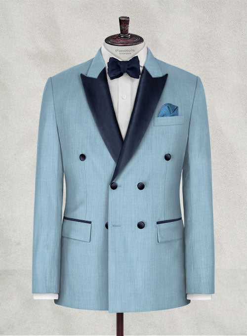 Napolean Taj Blue Wool Tuxedo Jacket Double Breasted - StudioSuits