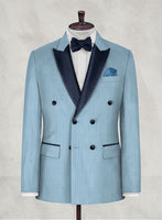 Napolean Taj Blue Wool Tuxedo Jacket Double Breasted - StudioSuits