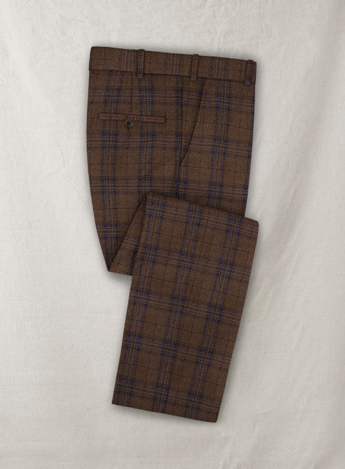 Napolean Tartan Brown Wool Pants - StudioSuits