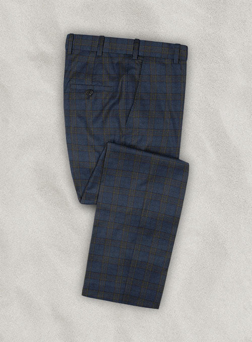 Napolean Tartan Prussian Blue Wool Pants - StudioSuits