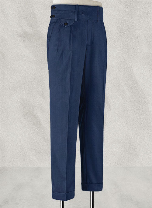 Napolean Persian Blue Double Gurkha Wool Trousers - StudioSuits