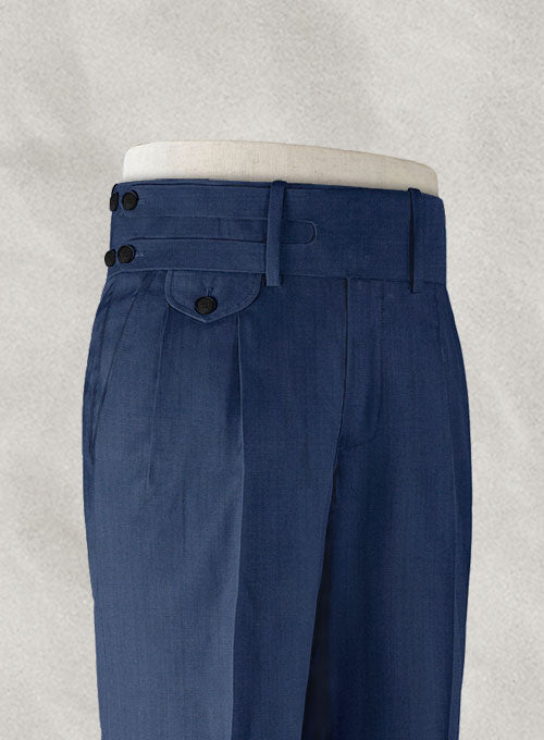 Napolean Persian Blue Double Gurkha Wool Trousers - StudioSuits