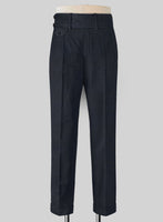 Napolean Self Satin Blue Double Gurkha Wool Trousers - StudioSuits