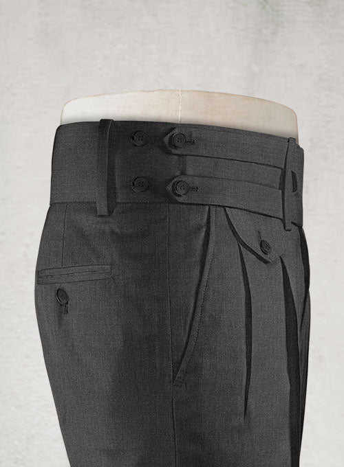 Napolean Sharkskin Charcoal Double Gurkha Wool Trousers - StudioSuits