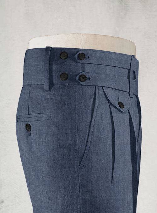 Napolean Sharkskin Slate Blue Double Gurkha Wool Trousers - StudioSuits
