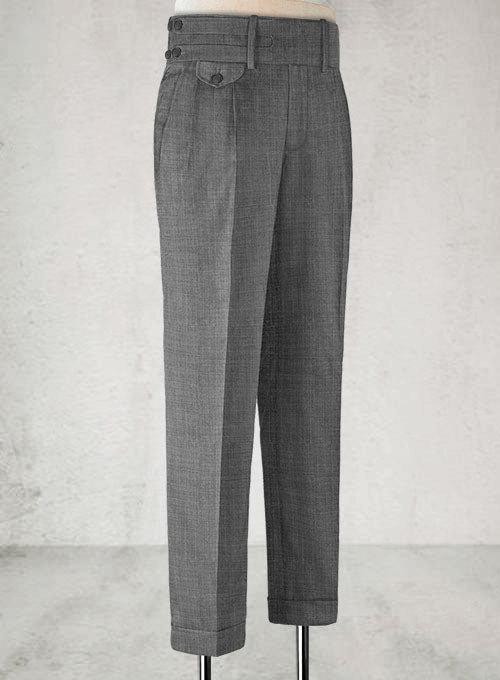 Napolean Sharkskin Gray Double Gurkha Wool Trousers - StudioSuits