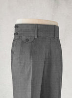 Napolean Sharkskin Gray Double Gurkha Wool Trousers - StudioSuits