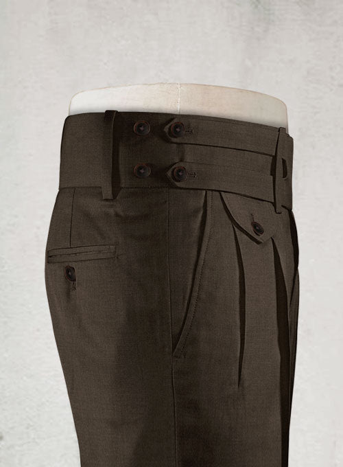 Napolean Sharkskin Dark Brown Double Gurkha Wool Trousers - StudioSuits