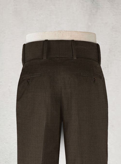 Napolean Sharkskin Dark Brown Double Gurkha Wool Trousers - StudioSuits