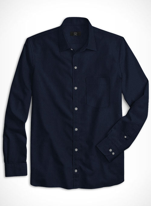 Navy Herringbone Cotton Shirt