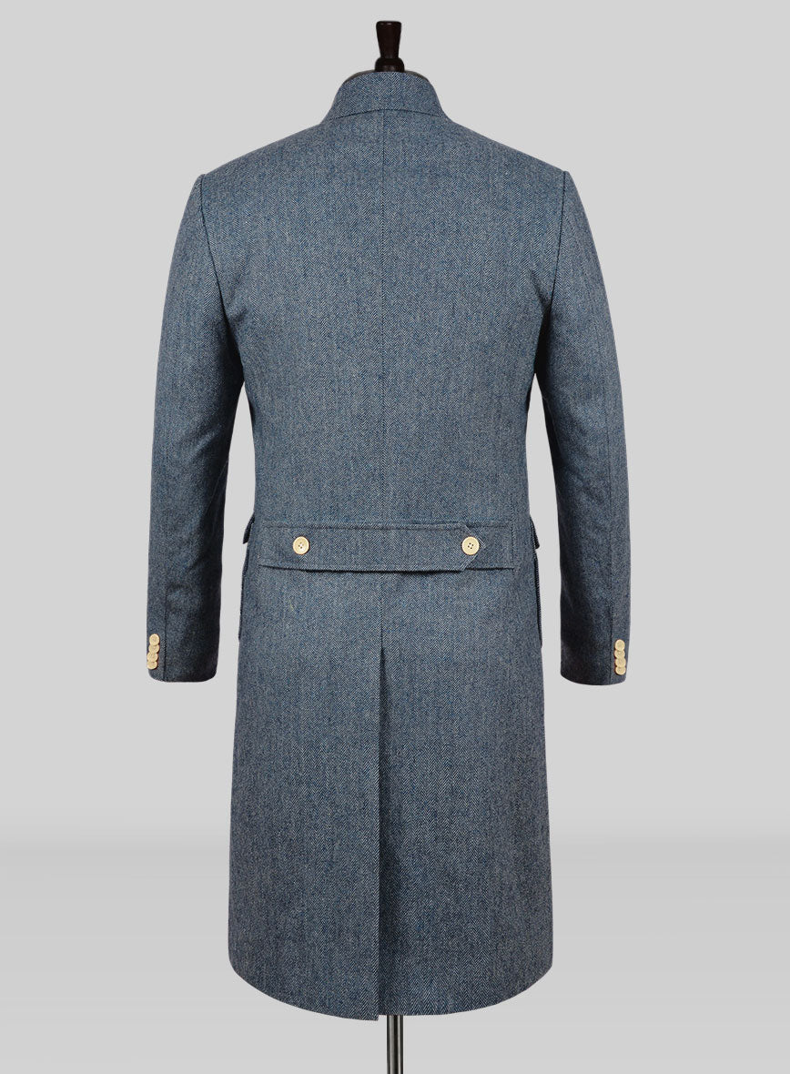 Musto Vintage Herringbone Blue Tweed Overcoat - StudioSuits