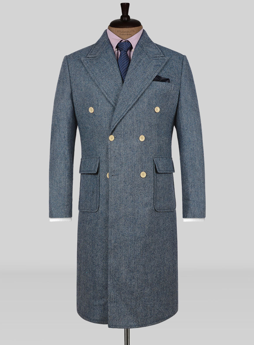 Musto Vintage Herringbone Blue Tweed Overcoat - StudioSuits