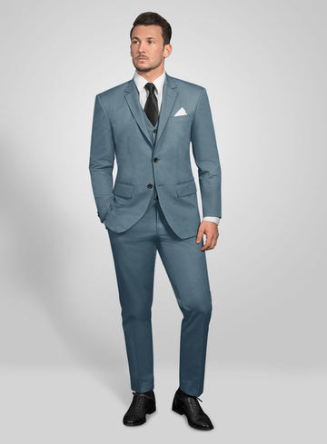 Nord Blue Feather Cotton Canvas Stretch Suit - StudioSuits