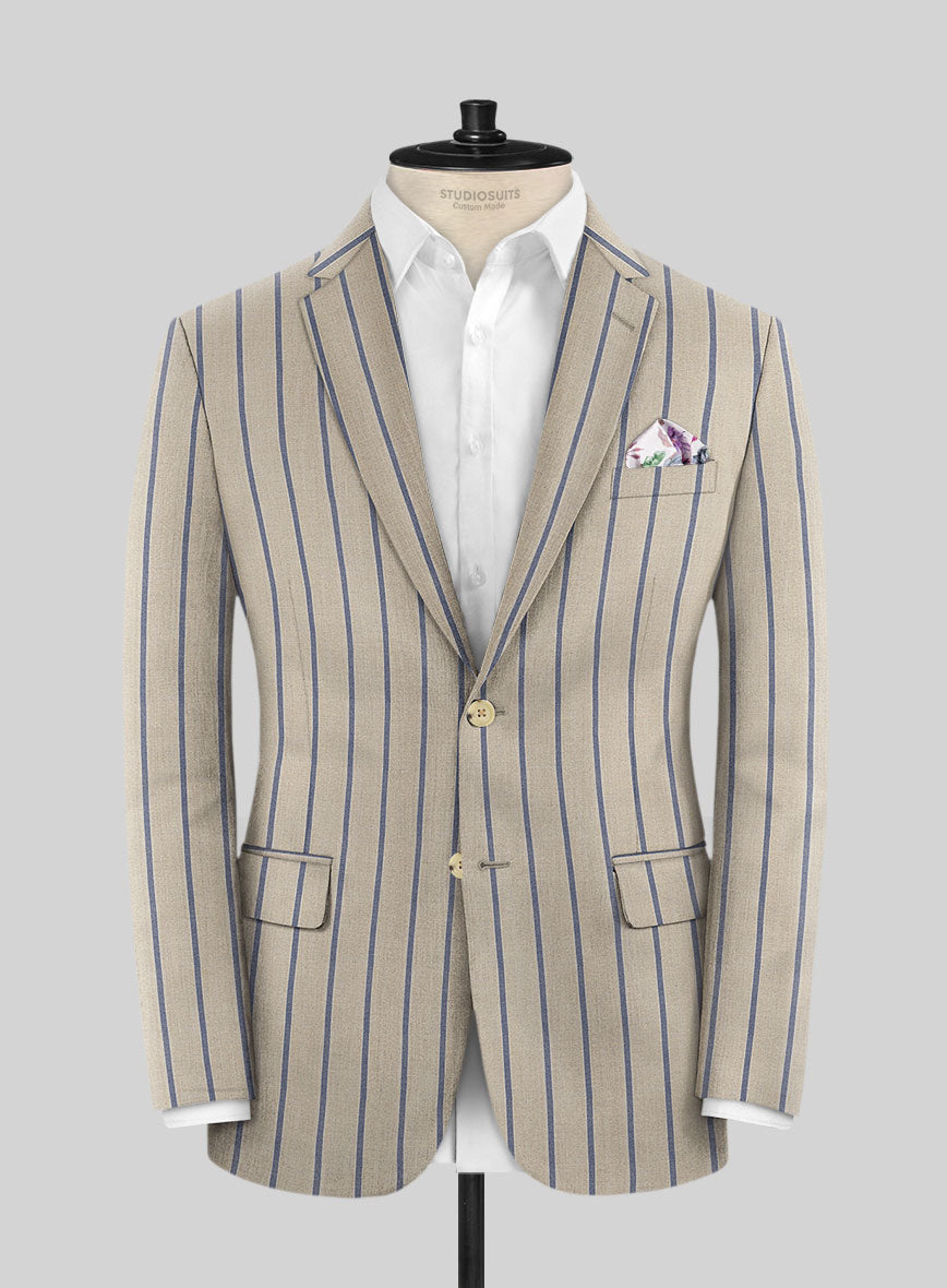 Napolean Etziar Stripe Beige Wool Jacket - StudioSuits
