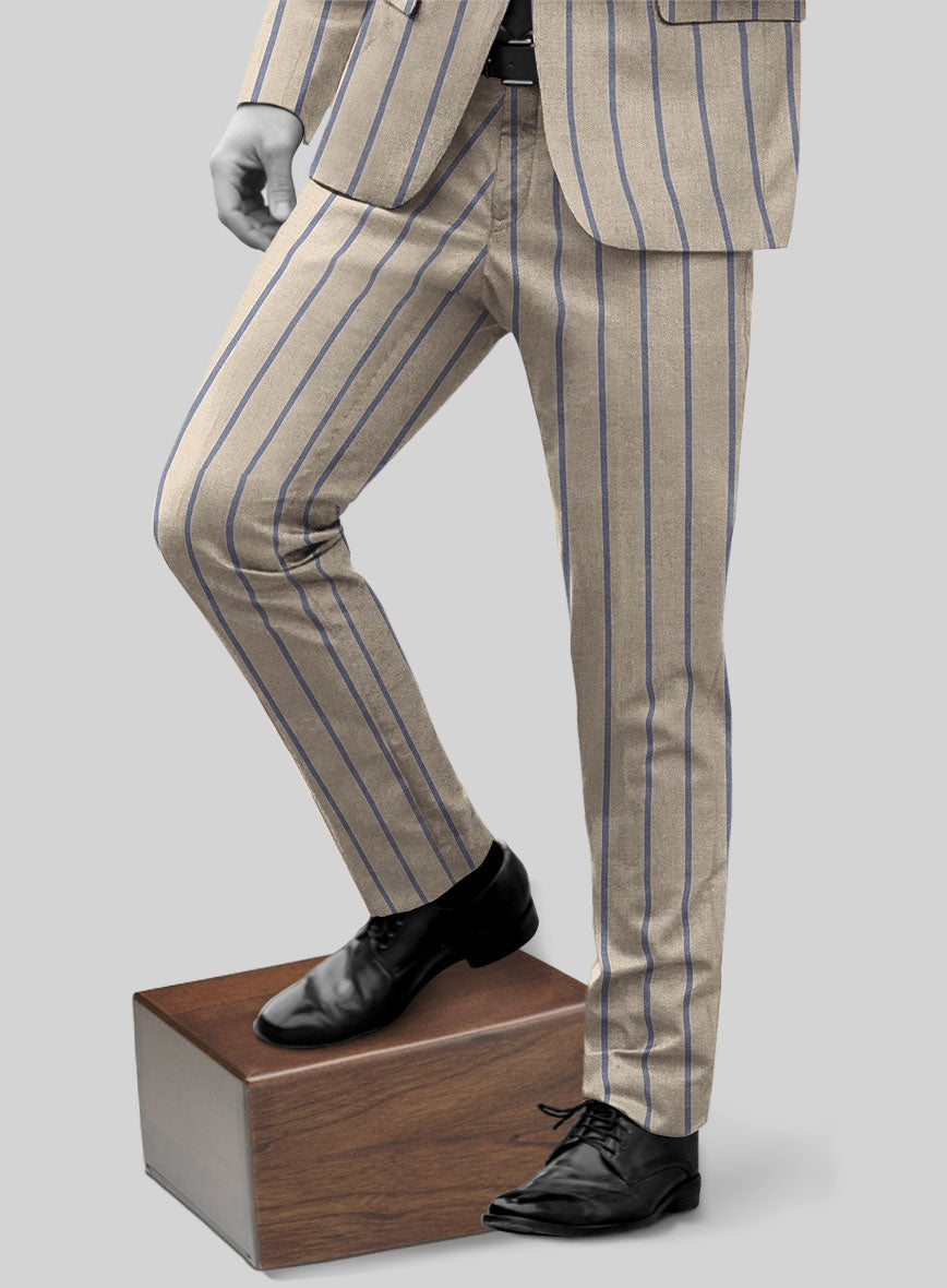 Napolean Etziar Stripe Beige Wool Pants - StudioSuits