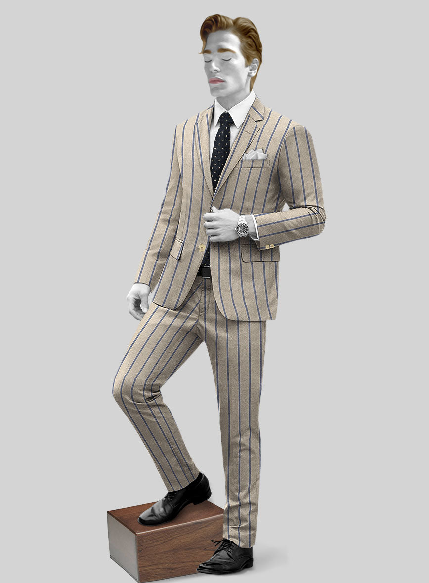Napolean Etziar Stripe Beige Wool Suit - StudioSuits