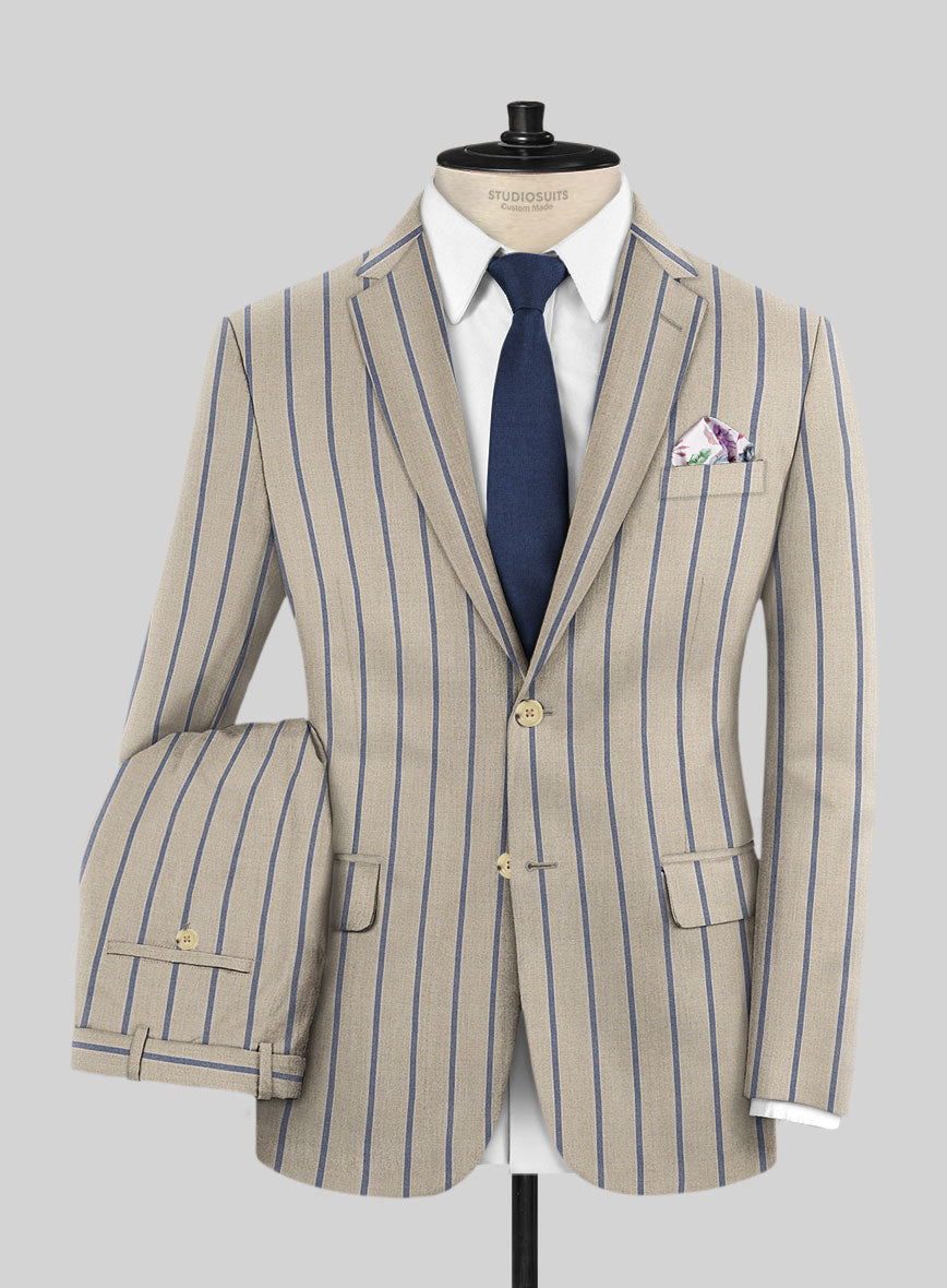 Napolean Etziar Stripe Beige Wool Suit - StudioSuits