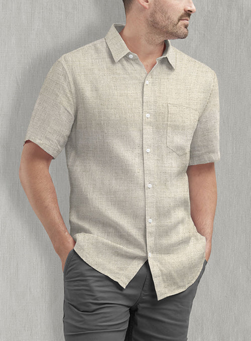 Oatmeal Beige Linen Shirt - StudioSuits