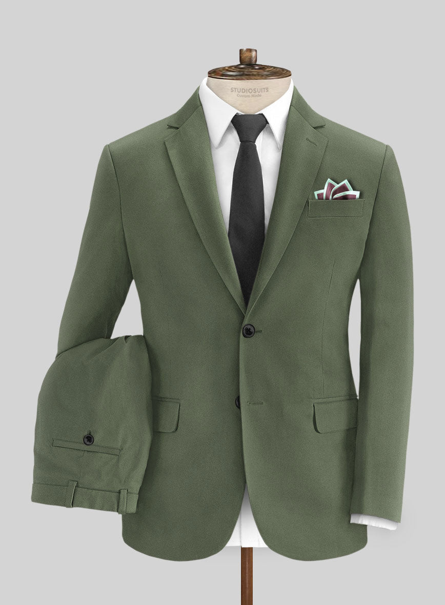 Olive Green Cotton Suit - StudioSuits